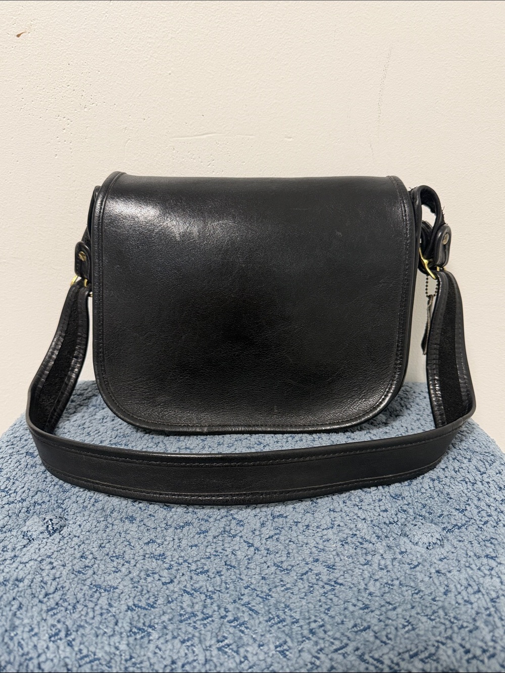 Coach Black Leather Flap Crossbody Bag vintage